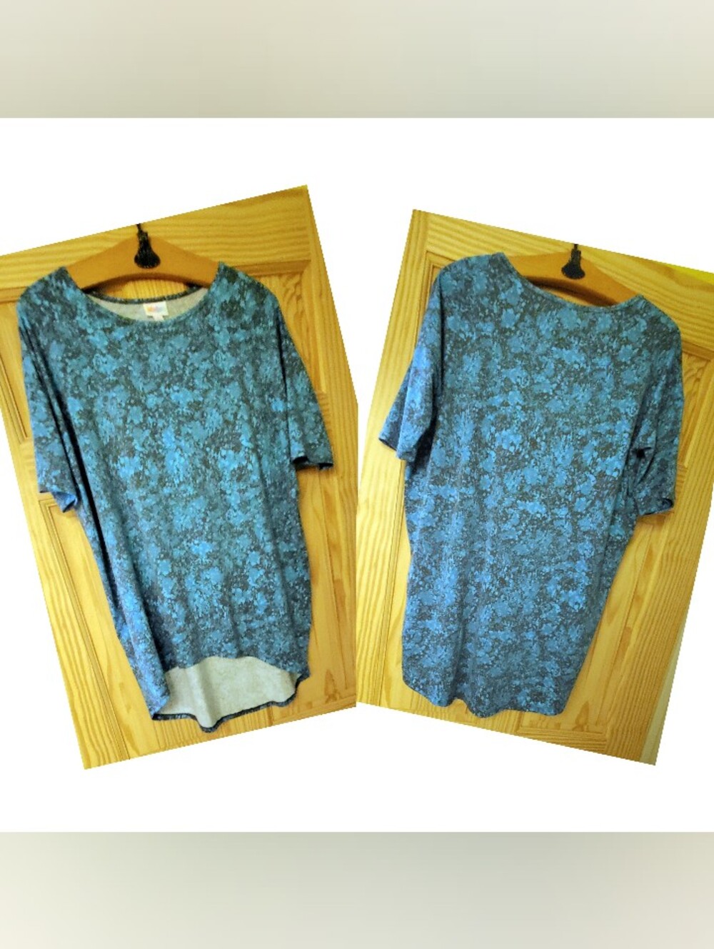 LuLaRoe Irma Tunic Top High Low Blue Gray Colors Sz S